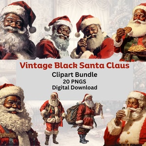 Vintage Black Santa Claus Clipart Bundle, 20 PNGS, Scrapbooking, Junk Journal, Transparent Background, 300 DPI, Commercial Use