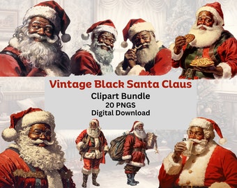 Vintage Black Santa Claus Clipart Bundle, 20 PNGS, Scrapbooking, Junk Journal, Transparent Background, 300 DPI, Commercial Use