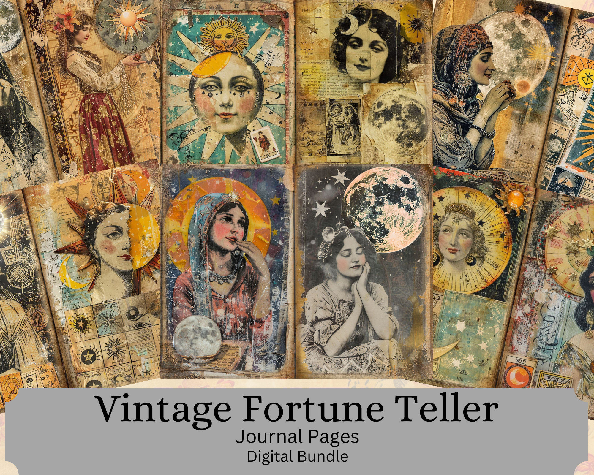 Vintage Fortune Teller Junk Journal Pages, Mystic Printable Paper ...