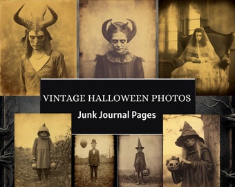 Halloween witches skeletons Halloween Scrapbook Pages Digital Vintage Halloween Ephemera Photos, Junk Journal Printable Page Commercial Use