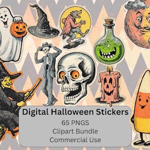 65 Vintage inspirierte Halloween PNG Aufkleber | 1950er Jahre Retro Clipart, digitaler Download, kommerzielle Nutzung, Halloween Ephemera