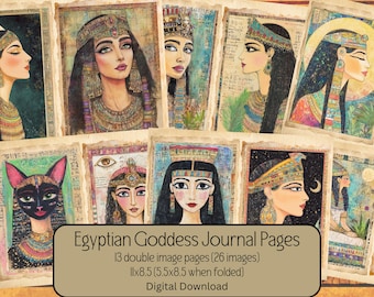 Egyptian Goddess Journal Pages, Egyptian deities, Ancient Egypt, Junk Journal, Scrapbooking, Digital Download, Commercial Use