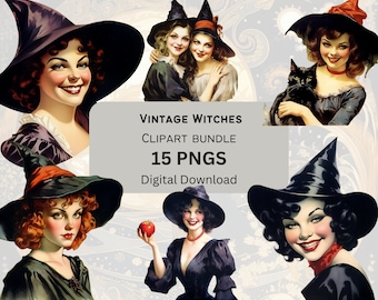 15 Vintage Witch Clipart| Transparent background| Resizable| 300 DPI| Commercial Use