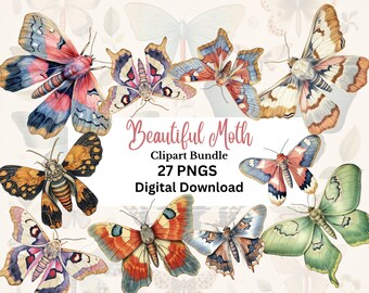 Moth Clipart Bundle, Scrapbooking, Junk Journal, PNGS, 300 DPI, Transparent Background, Commercial Use
