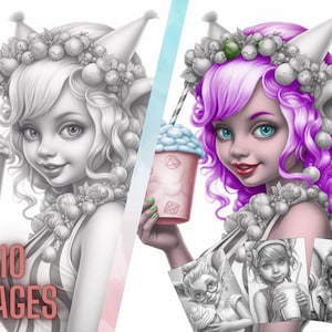 10 Sweet Fairies with sweet treats| Grayscale Coloring| Adult Coloring| Instant Download