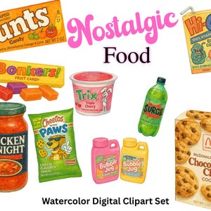 Vintage Snack Clipart Bundle – Retro Food PNGs - Watercolor Style - Transparent Background, Junk Journal, Scrapbooking