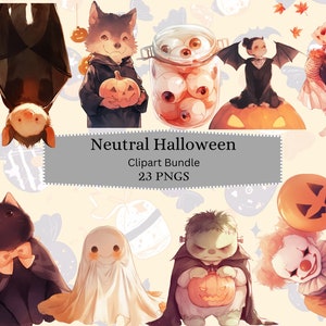 Adorable Halloween Clipart Bundle, Neutral Tone Clipart, Halloween Decoration, Halloween Invitation Art, Commercial Use, Digital Download