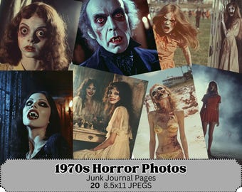 Retro 1970s Horror Photos, Digital Junk Journal Pages (Digital Download)