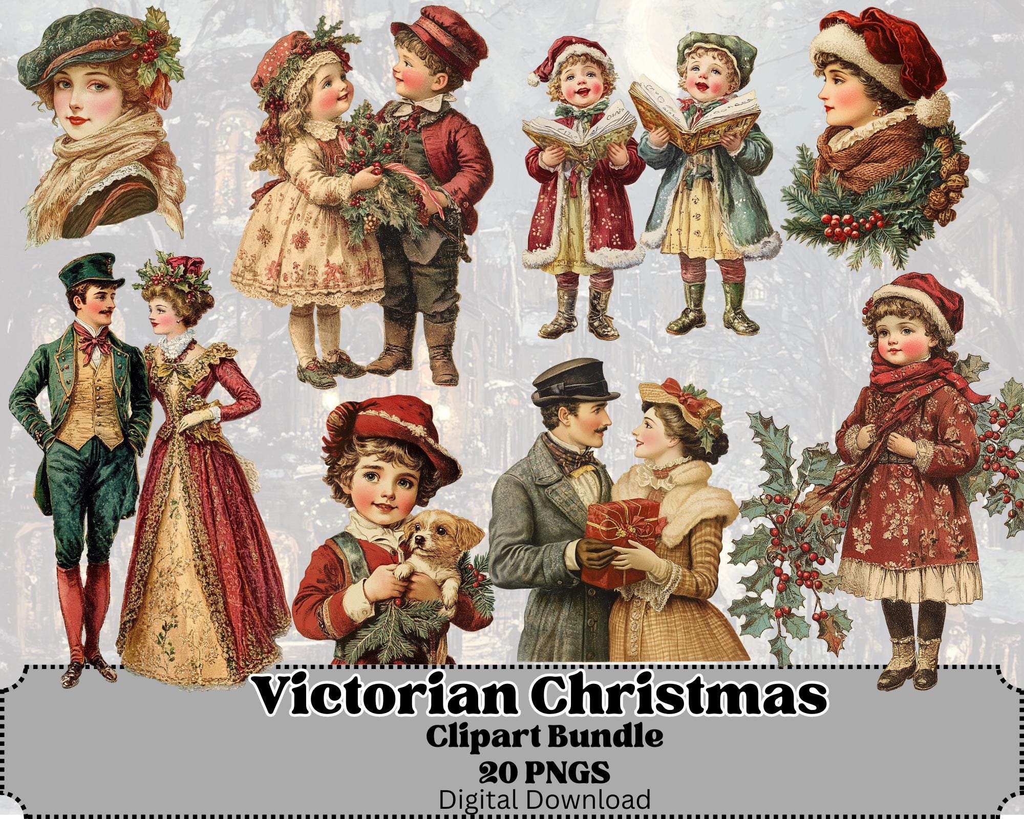 Victorian Christmas Clipart Bundle, Victorian Graphics, Vintage ...