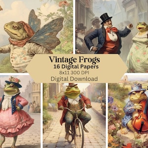 Vintage viktorianische Frösche, digitales Papier, Kartenherstellung, Journaling, Ephemera, druckbare Karten, digitaler Download, kommerzielle Nutzung