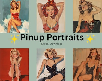 Retratos de chicas pin-up de los años 50, arte digital retro (descarga digital)