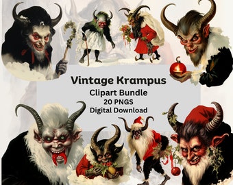 Krampus Clipart Bundle, Vintage Krampus, Ephemera, Gothic Christmas, Scrapbooking, Junk Journal, Transparent Background, Commercial Use