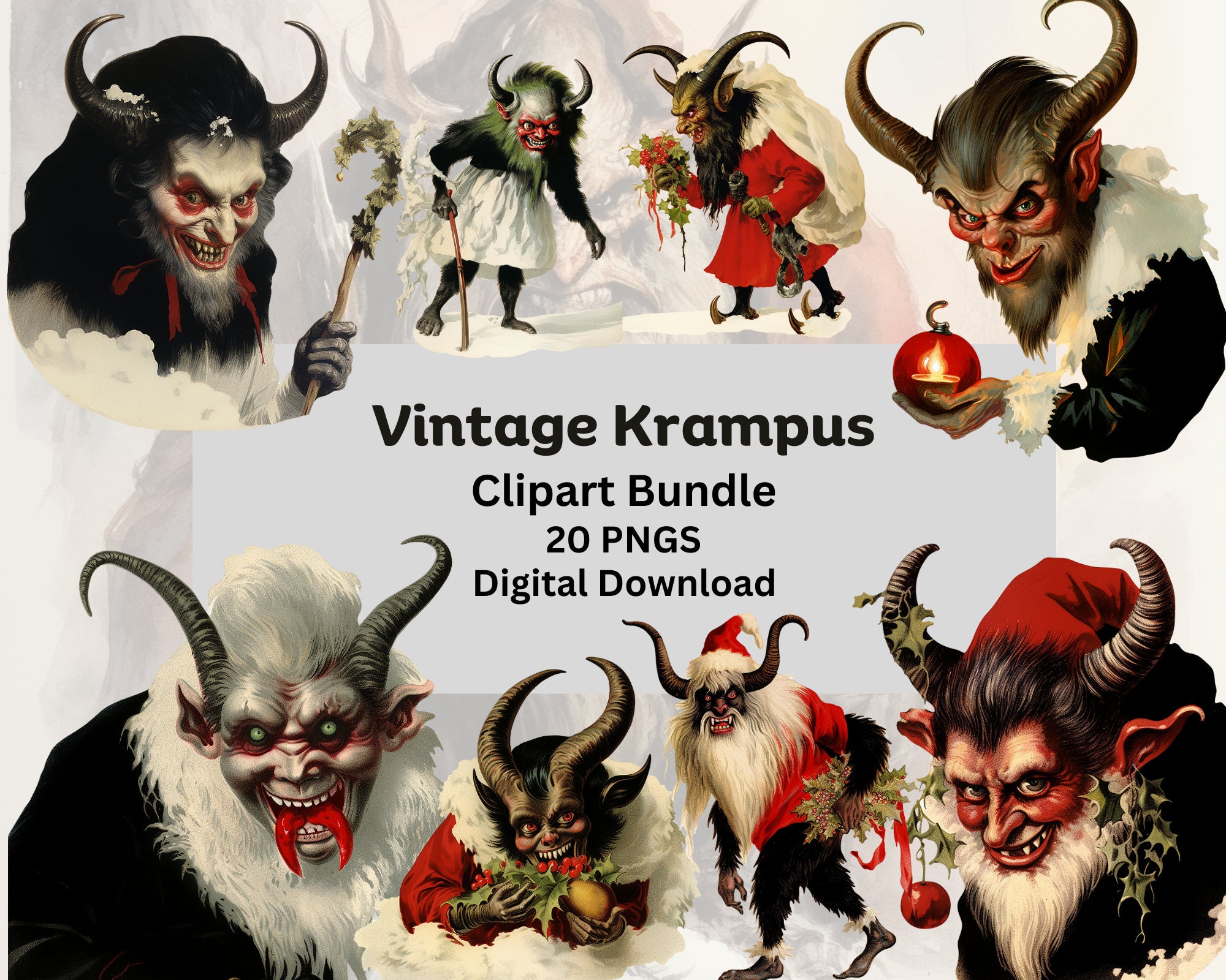 Krampus Clipart Bundle, Vintage Krampus, Ephemera, Gothic Christmas ...