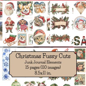 Vintage Watercolor Christmas Fussy Cuts, Junk Journal Supplies, Holiday Scrapbooking, Christmas Ephemera, Journal Tags, Commercial Use