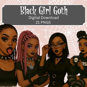 Paquete de imágenes prediseñadas de chica gótica negra: 21 PNG / Estética gótica / PNG de chica negra alternativa / Imágenes prediseñadas femeninas oscuras / Fondo transparente