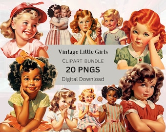 Vintage Little Girls Clipart| Scrapbooking, Junk Journal| Transparent Background| 300 DPI| PNGS + JPEGS| Free Commercial Use