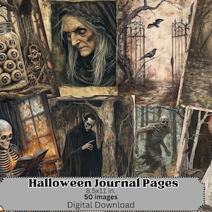 Vintage Inspired Halloween Journal Pages, Digital Paper, Spooky Skeleton, Horror Ephemera, Junk Journal, Scrapbooking, Printable Journal