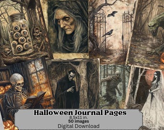 Vintage Inspired Halloween Journal Pages, Digital Paper, Spooky Skeleton, Horror Ephemera, Junk Journal, Scrapbooking, Printable Journal
