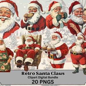 Vintage Santa Claus Clipart Bundle, Scrapbook supplies, Junk Journal, Retro Christmas, Transparent Background, Digital Download