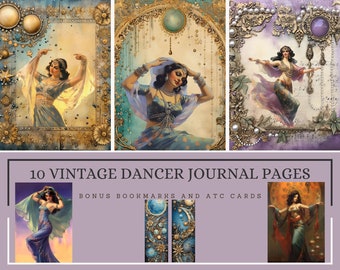 Printable Vintage Eastern Dancer Junk Journal pages + BONUS ATC Cards Bookmarks, Scrapbooking Digital Papers Instant Download