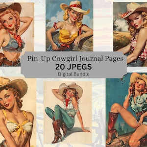Vintage 1950s Pin-Up Cowgirl Journal Pages, Junk Journal Kit, Rodeo Pinup, Scrapbooking, Ephemera, 300 DPI JPEGS, Commercial Use