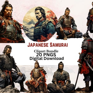 20 Watercolor Japanese Samurai Clipart Bundle, Scrapbooking, Junk Journal, Samurai PNG, 300 DPI, Transparent Background, Commercial Use