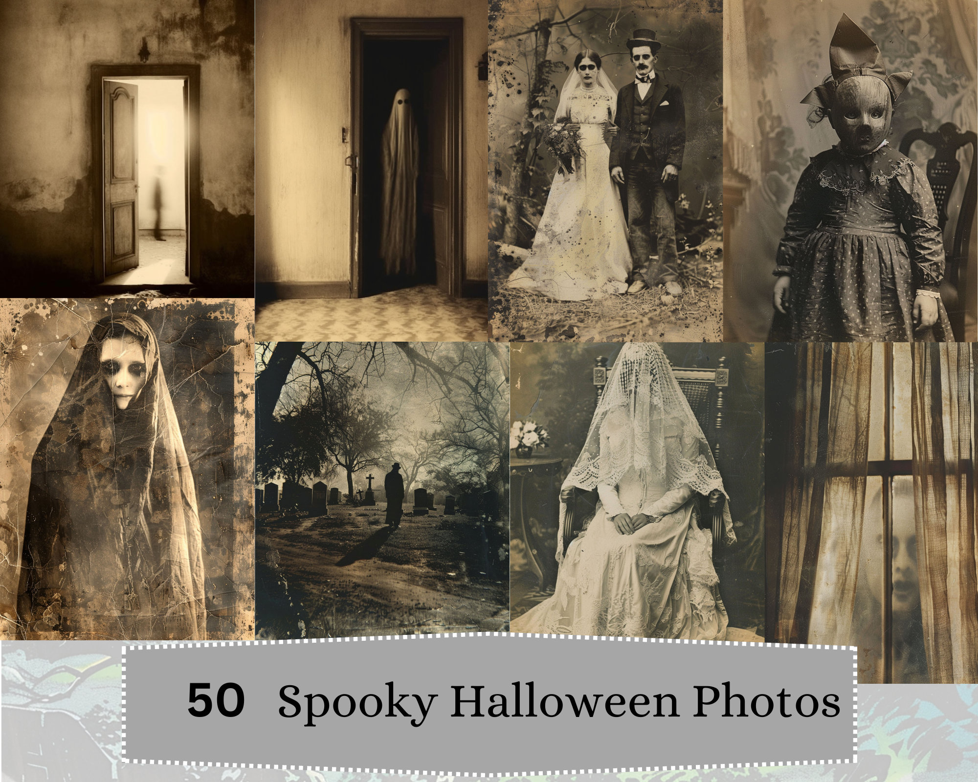 Spooky Haunted Images, Junk Journal Background Pages, Scrapbooking, Halloween Ephemera, Witches, Ghosts, Digital Download, Commercial Use