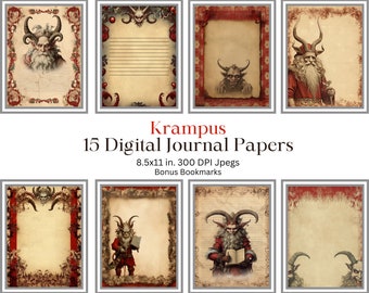 Krampus Digital Journal Sheets Plus Bonus Bookmarks, Scrapbooking, Junk Journal, Commercial Use