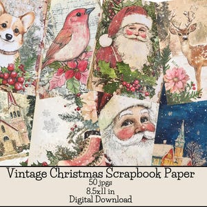 Vintage Inspired Christmas Scrapbook Paper, Junk Journal Supplies, Christmas Ephemera, Retro Christmas, Printable Journal Paper