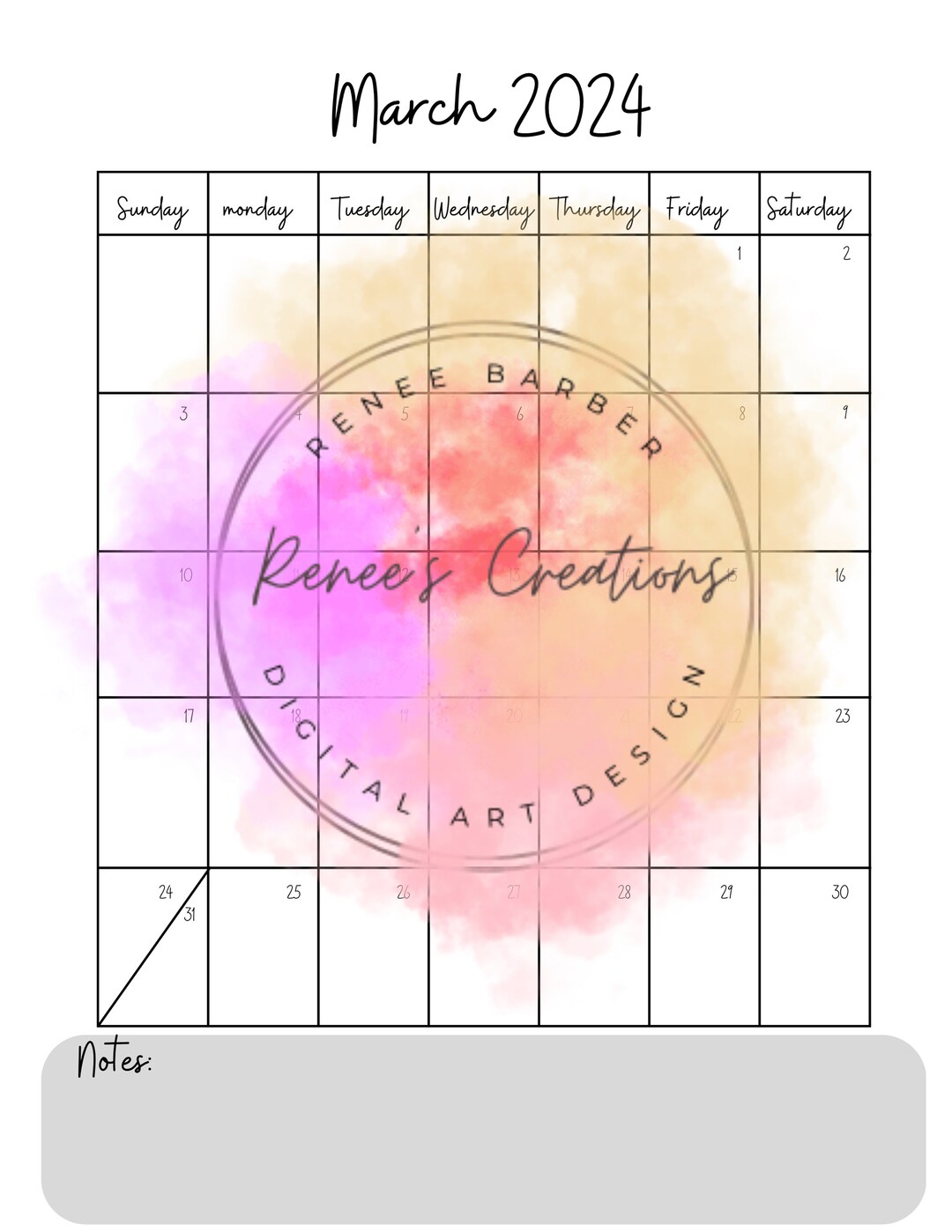 2024 Simple Black and White Printable Calendar Digital Etsy Canada