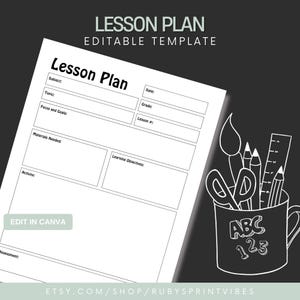 Daily Lesson Plan Template for Teacher Lesson Planning pdf Instant Download Printable Planner Pages Black and White