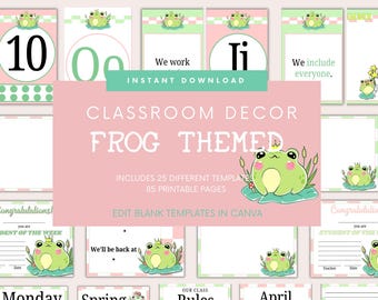 Classroom Decor Bundle: Frog Theme Editable Decorations | Classroom Labels and Displays | Frog Classroom Decoration | PreK Teacher Resources