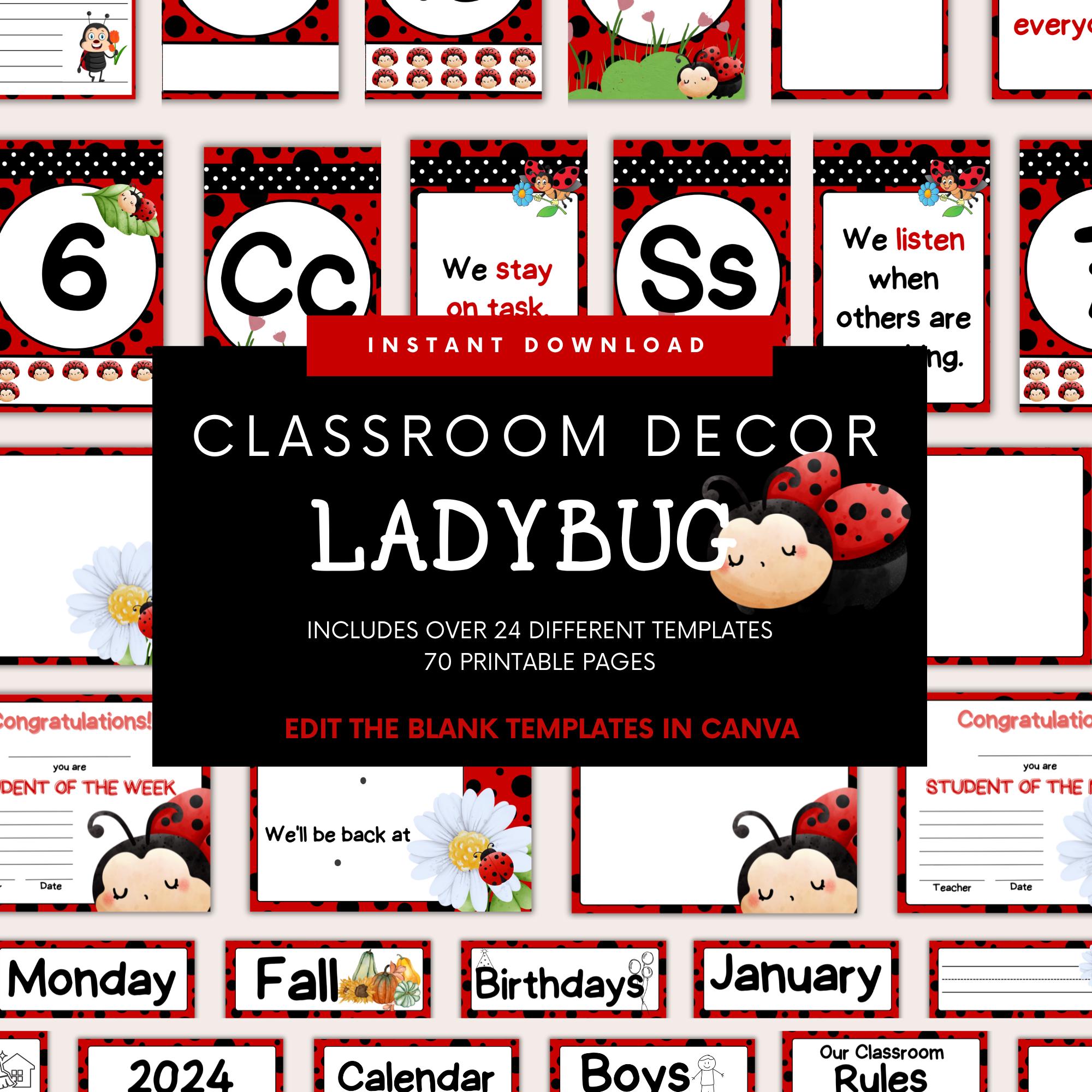 Classroom Decor Bundle: Ladybug Theme Decorations | Classroom Labels and Displays | Insect Classroom Decoration | Ladybugy Teacher Resources