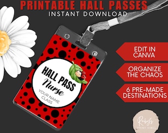 Printable Hall Pass for Teacher Classroom Management Editable Hall Pass for Elementary School Digital Download Passes