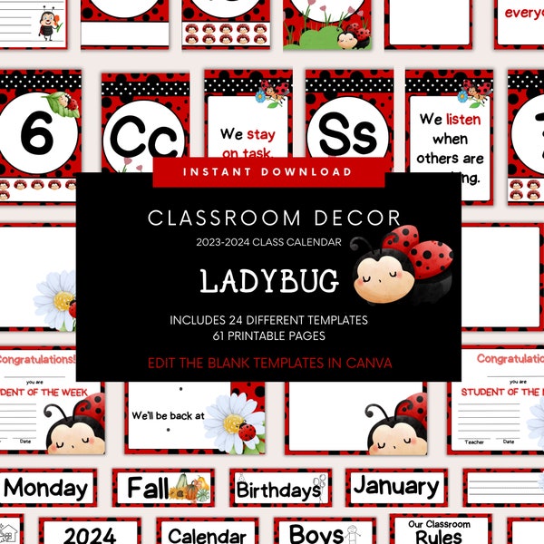 Classroom Decor Bundle: Ladybug Theme Decorations | Classroom Labels and Displays | Insect Classroom Decoration | Ladybugy Teacher Resources