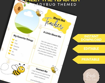 Meet the Teacher Template Editable Canva Teacher Introduction Flyer Back to School Template to Introduce Teacher Bumble Bee  Theme Classroom
