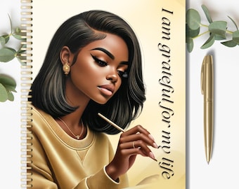 Gratitude Journal Cover PNG Design, Black Woman Notebook (Digital Download)