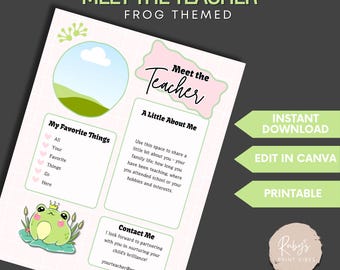 Meet the Teacher Template Editable in Canva Teacher Introduction Flyer Back to School Template to Introduce Teacher Frog Theme Classroom