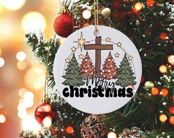 Christmas Ornament, Christian Merry Christmas Cross Ornament, Cross Christmas Decoration Gift for Christian