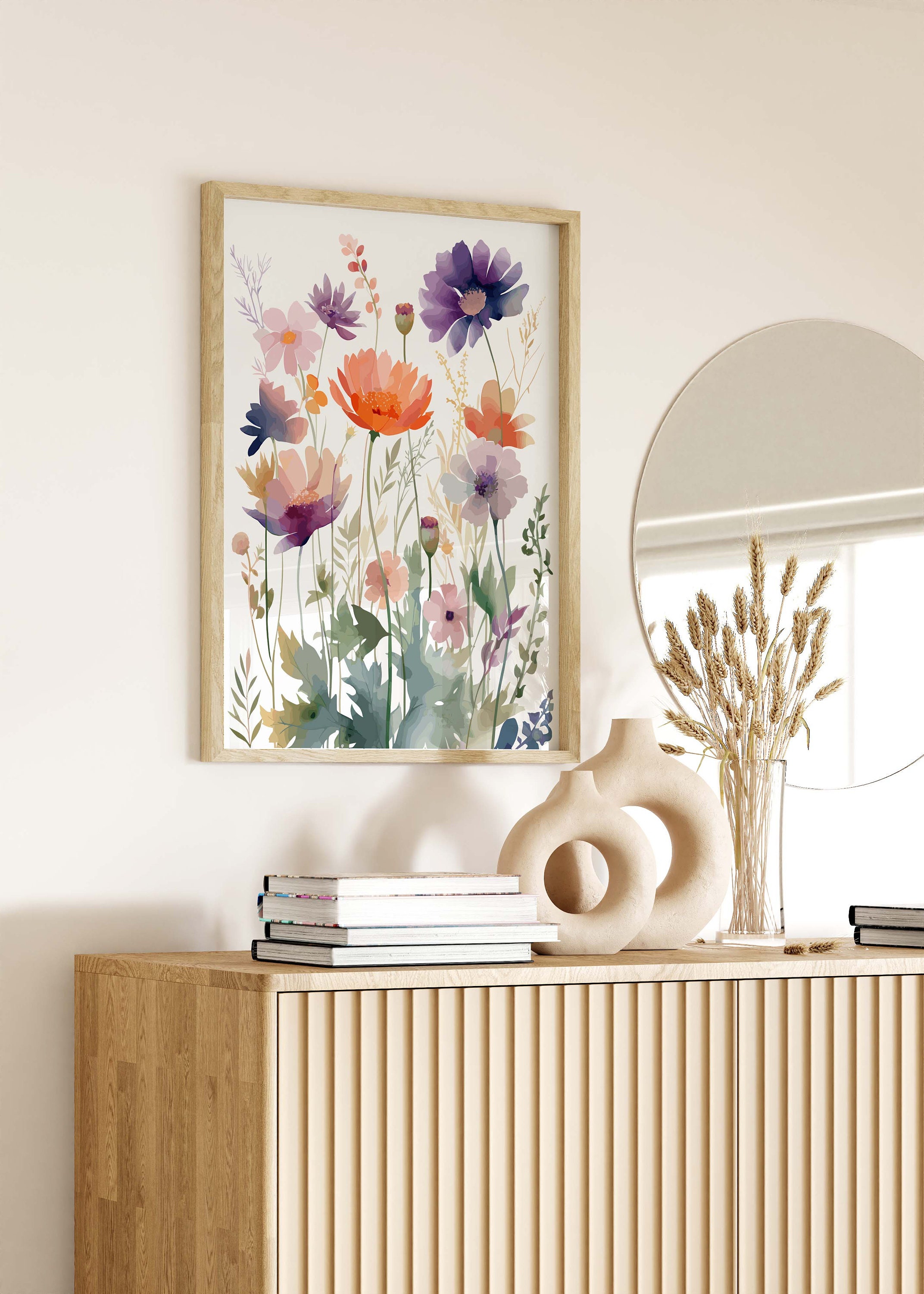 Floral Watercolor Print Set of 3 Wildflower Field Wall Art - Etsy
