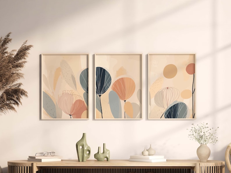 Boho Art Prints Set of 3, Flower Poster, Minimalist Style, Neutral ...