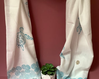 Handprinted pure cotton sea turtle scarf.