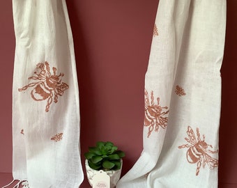 Handprinted cotton linen bronze bee scarf