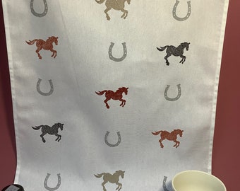 Handprinted cotton tea towels with horses design