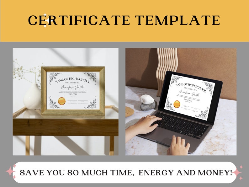 High School Diploma template, General Equivalency Diploma, Editable certificate template, homeschool, Graduate Printable, Canva Template image 2