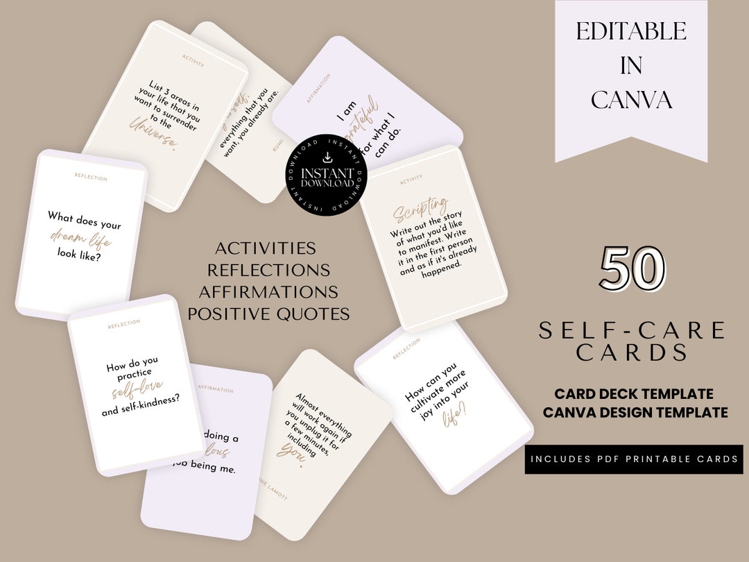 Editable Self Care Cards Canva Template Affirmation Cards - Etsy Canada