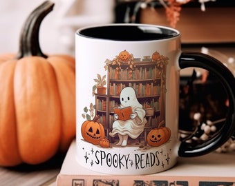 Halloween Mug for Book Lovers - Spooky Reads, Dark Romance Coffee Cup, Ghost Reading Mug, Bookish Mug, Gift for Book Lover