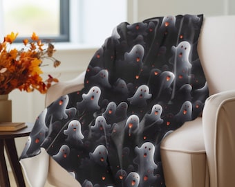 Spooky Ghost Fleece Blanket, Halloween Throw Blanket, Soft Warm Sherpa, Halloween Blanket, Fall Decor, Cute Ghost Halloween Gift Idea