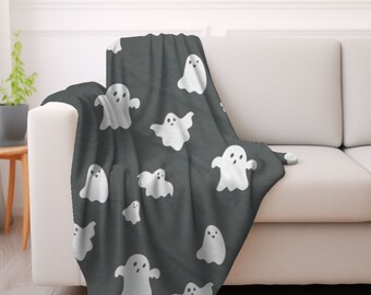 ミニマルなハロウィンゴーストブランケット、心地よいベルベットブランケット、ミニマルなゴーストデコレーション、読書用ブランケット、ハロウィンブランケット、ソフトスロー、ハロウィンギフト
