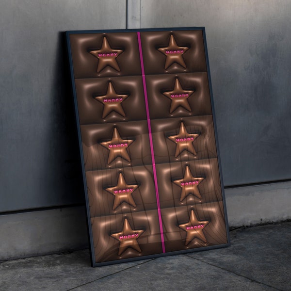 3D Chocolate Bar Maximalist Poster - CHOCOLATE WANKY Wall Art - Modern Maximalist Cute Y2K Funky Instant Download